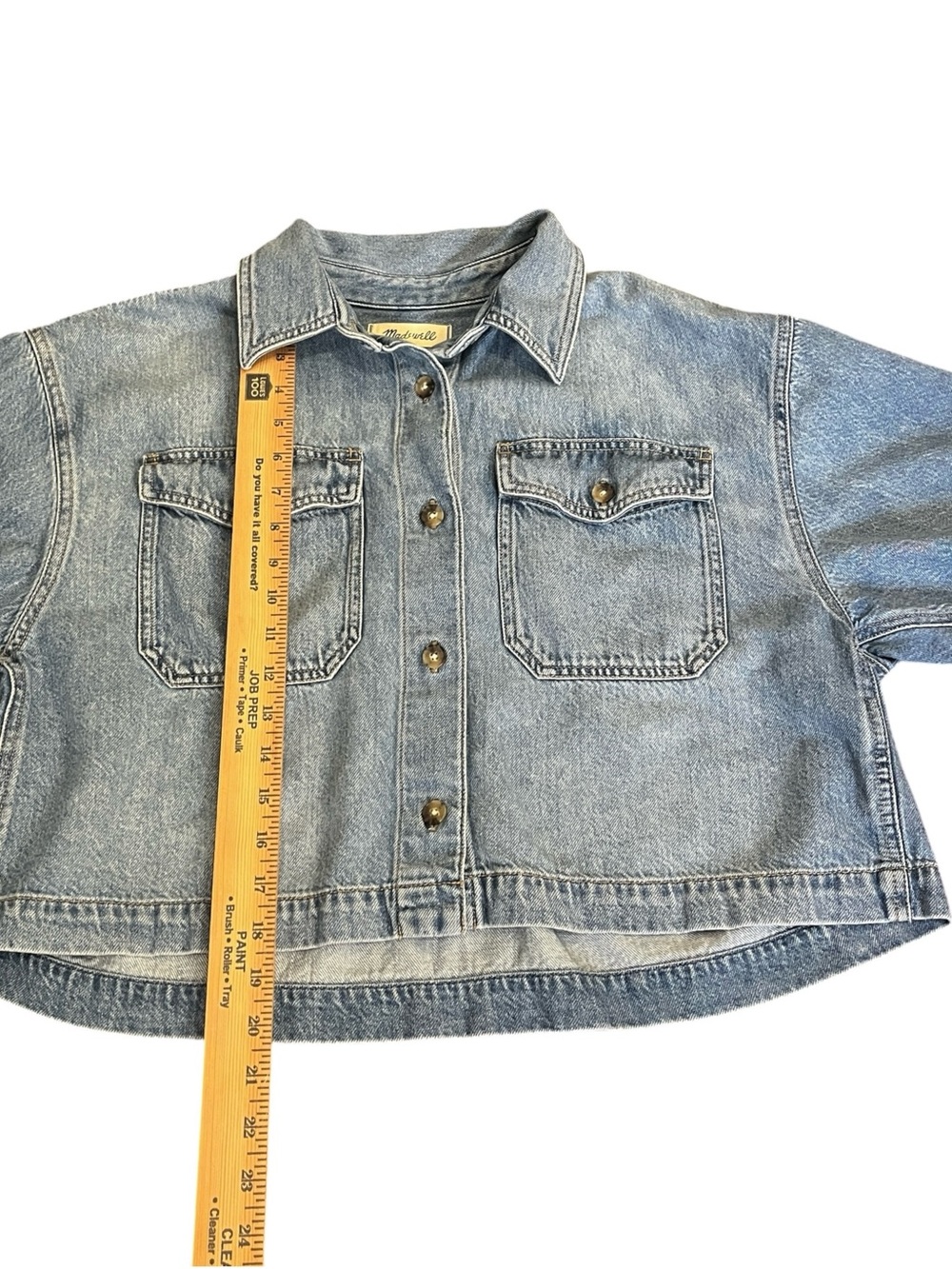 Madewell Boxy Cropped Denim Shirt Short Sleeve Hallstead Wash L Utility - Picture 9 of 11